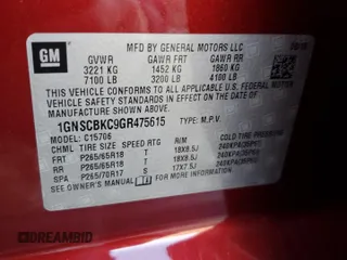 2016 Chevrolet Tahoe LT z VIN 1GNSCBKC9GR475615, wystawiony jako Copart lot #43377665 z przebiegiem 167 473 mil mil oraz Szkoda całkowita • Salvage title. Historia ofert i sprzedaży dostępna na DreamBid. Obrazek 13.