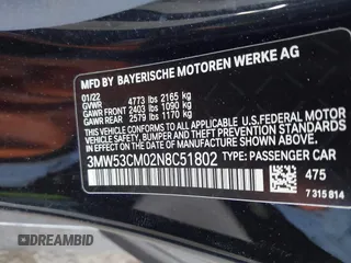 2022 BMW 2 Series M240i xDrive with VIN 3MW53CM02N8C51802, listed as a IAAI auction lot 42478351 with 16,695 mi miles and . Bid and sale history available at DreamBid. Image 9.