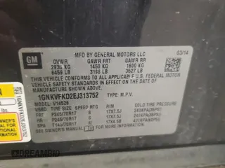 2014 Chevrolet Traverse LS z VIN 1GNKVFKD2EJ313752, wystawiony jako Copart lot #53604005 z przebiegiem 213 362 mil mil oraz Szkoda całkowita • Salvage title. Historia ofert i sprzedaży dostępna na DreamBid. Obrazek 14.
