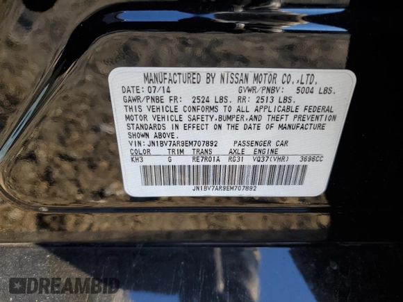 2014 Infiniti Q50 Premium with VIN JN1BV7AR9EM707892, listed as a Copart auction lot 82459294 with 144,387 mi miles and Salvage title. Bid and sale history available at DreamBid. Image 14.