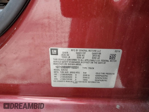 2015 GMC Sierra 2500HD Denali z VIN 1GT120E88FF102231, wystawiony jako Copart lot #54654565 z przebiegiem 305 654 mil mil oraz Czysty tytuł • Clean title. Historia ofert i sprzedaży dostępna na DreamBid. Obrazek 12.
