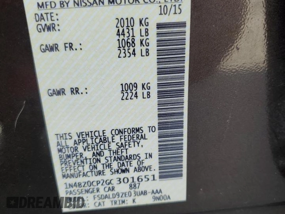 2016 Nissan LEAF S with VIN 1N4BZ0CP2GC301651, listed as a Copart auction lot 74720773 with 68,282 mi miles and . Bid and sale history available at DreamBid. Image 13.