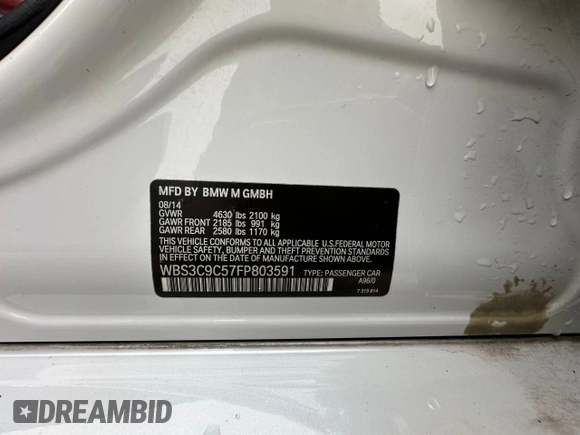 2015 BMW M3 with VIN WBS3C9C57FP803591, listed as a Copart auction lot 62894955 with 183,389 mi miles and Clean title. Bid and sale history available at DreamBid. Image 10.