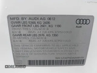 2013 Audi Q5 Premium Plus with VIN WA1LFAFP6DA008569, listed as a IAAI auction lot 42723906 with 120,466 mi miles and . Bid and sale history available at DreamBid. Image 9.