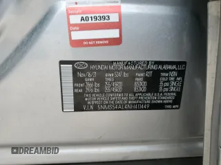 2022 Hyundai Santa Fe Calligraphy with VIN 5NMS54AL4NH411449, listed as a Copart auction lot 68026772 with 21,615 mi miles. Bid and sale history available at carsss.com. Image 14.