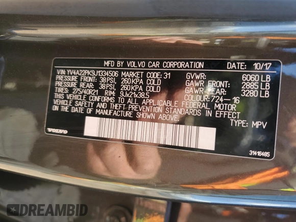 2018 Volvo XC90 Momentum with VIN YV4A22PK9J1334506, listed as a Copart auction lot 47961385 with 87,587 mi miles and Salvage Title. Bid and sale history available at carsss.com. Image 15.