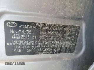 2006 Hyundai Sonata GLS with VIN 5NPEU46FX6H071912, listed as a Copart auction lot 52055095 with 154,280 mi miles and Salvage Title. Bid and sale history available at DreamBid. Image 12.
