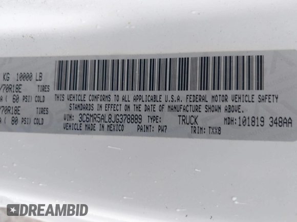 2018 Ram 2500 with VIN 3C6MR5AL8JG378889, listed as a IAAI auction lot 42515651 with 187,834 mi miles and . Bid and sale history available at DreamBid. Image 9.