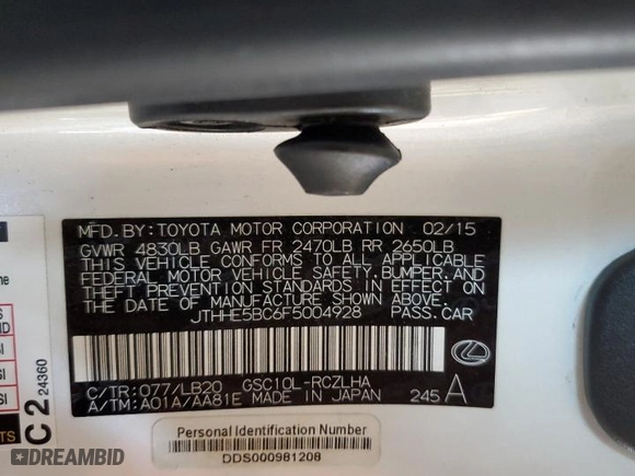 2015 Lexus RC 350 with VIN JTHHE5BC6F5004928, listed as a Copart auction lot 69535594 with 79,074 mi miles and Salvage Title. Bid and sale history available at carsss.com. Image 12.