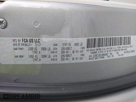 2017 Chrysler Pacifica Touring L with VIN 2C4RC1BG1HR803027, listed as a IAAI auction lot 41896775 with 112,896 mi miles and . Bid and sale history available at DreamBid. Image 9.