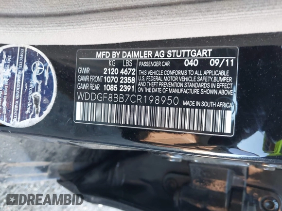 2012 Mercedes-Benz C 300 Sport с VIN WDDGF8BB7CR198950, выставлен на аукционе IAAI как лот 42138119 с пробегом Не указан миль и . История ставок и продаж доступна на DreamBid. Изображение 9.