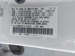 2015 Honda CR-V EX with VIN 5J6RM4H51FL104078, listed as a IAAI auction lot 42146972 with 209,754 mi miles and . Bid and sale history available at DreamBid. Image 9.