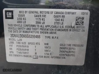 2016 Chevrolet Equinox LTZ with VIN 2GNALDEK6G6299466, listed as a IAAI auction lot 41815496 with 156,030 mi miles. Bid and sale history available at carsss.com. Image 9.