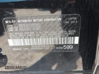 2013 Mitsubishi Lancer ES with VIN JA32U2FU2DU021402, listed as a IAAI auction lot 41703805 with Not provided miles and . Bid and sale history available at DreamBid. Image 9.