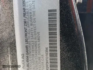 2017 Audi A3 Sedan Premium with VIN WAUB8GFF3H1016394, listed as a Copart auction lot 55755413 with 114,305 mi miles. Bid and sale history available at carsss.com. Image 12.