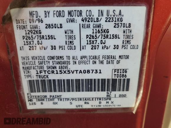 1997 Ford Ranger XLT with VIN 1FTCR15X5VTA08731, listed as a Copart auction lot 74126904 with 74,233 mi miles and Salvage Title. Bid and sale history available at DreamBid. Image 13.