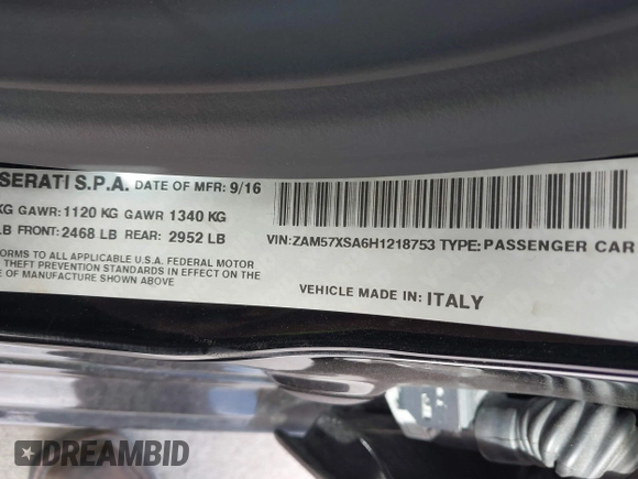 2017 Maserati Ghibli с VIN ZAM57XSA6H1218753, выставлен на аукционе IAAI как лот 41833235 с пробегом 42 135 миль миль и . История ставок и продаж доступна на DreamBid. Изображение 9.