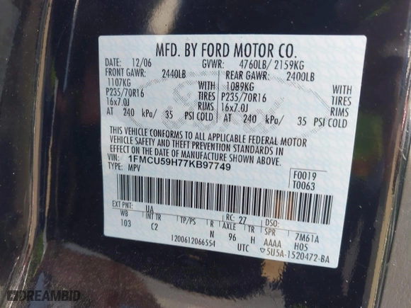 2007 Ford Escape Hybrid with VIN 1FMCU59H77KB97749, listed as a IAAI auction lot 41403183 with 1 mi miles. Bid and sale history available at carsss.com. Image 9.