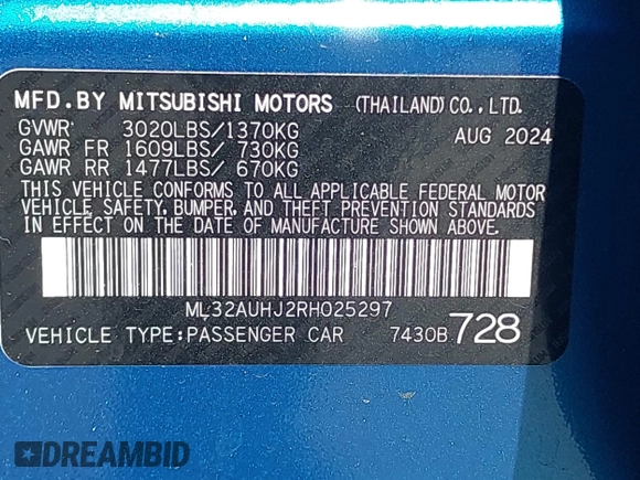 2024 Mitsubishi Mirage ES z VIN ML32AUHJ2RH025297, wystawiony jako IAAI lot #41660580 z przebiegiem 5 866 mil mil oraz . Historia ofert i sprzedaży dostępna na DreamBid. Obrazek 9.