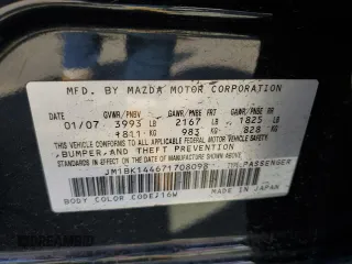 2007 Mazda 3 S Sport with VIN JM1BK144671708098, listed as a Copart auction lot 46688725 with 143,968 mi miles and Salvage Title. Bid and sale history available at DreamBid. Image 12.