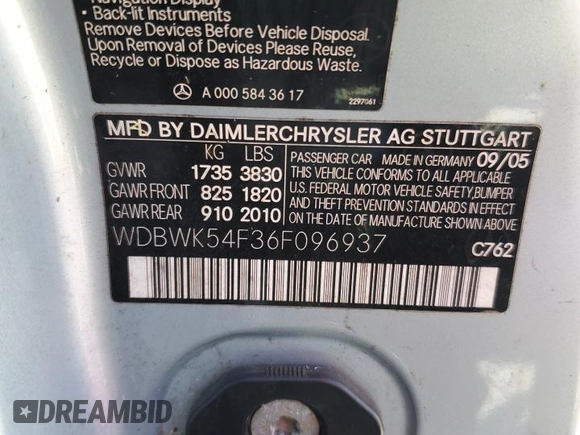 2006 Mercedes-Benz SLK 280 z VIN WDBWK54F36F096937, wystawiony jako Copart lot #60351395 z przebiegiem 114 563 mil mil oraz Szkoda całkowita • Salvage title. Historia ofert i sprzedaży dostępna na DreamBid. Obrazek 12.