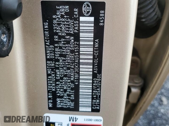 2010 Toyota Camry z VIN 4T1BF3EK7AU541572, wystawiony jako Copart lot #60035335 z przebiegiem 171 041 mil mil oraz Szkoda całkowita • Salvage title. Historia ofert i sprzedaży dostępna na DreamBid. Obrazek 12.