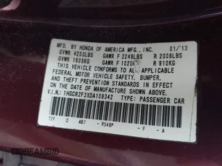 2013 Honda Accord LX z VIN 1HGCR2F3XDA109342, wystawiony jako IAAI lot #41750989 z przebiegiem 118 210 mil mil oraz . Historia ofert i sprzedaży dostępna na DreamBid. Obrazek 9.