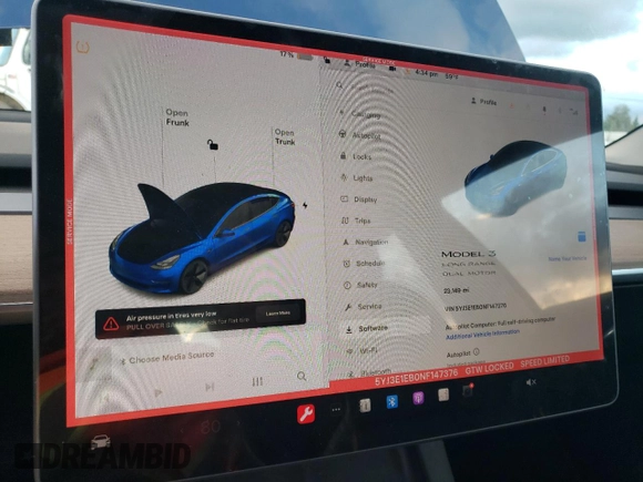 2022 Tesla Model 3 Long Range with VIN 5YJ3E1EB0NF147376, listed as a Copart auction lot 87017294 with 23,149 mi miles and Salvage Title. Bid and sale history available at carsss.com. Image 9.