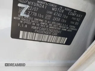 2007 Hyundai Azera SE z VIN KMHFC46F57A210341, wystawiony jako IAAI lot #41729427 z przebiegiem 113 301 mil mil oraz . Historia ofert i sprzedaży dostępna na DreamBid. Obrazek 9.