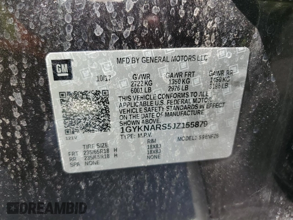 2018 Cadillac XT5 FWD with VIN 1GYKNARS5JZ155879, listed as a Copart auction lot 59568525 with 88,376 mi miles and Salvage title. Bid and sale history available at DreamBid. Image 13.