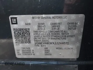 2018 Chevrolet Traverse LT Leather with VIN 1GNEVHKWXJJ244071, listed as a IAAI auction lot 41154123 with 1 mi miles. Bid and sale history available at carsss.com. Image 9.