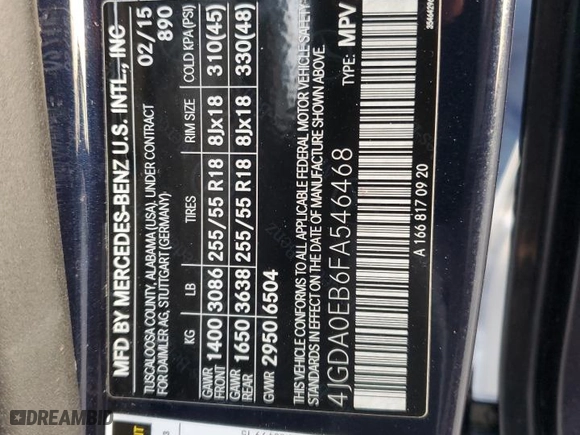 2015 Mercedes-Benz M-Class ML 250 BlueTEC with VIN 4JGDA0EB6FA546468, listed as a Copart auction lot 48982335 with 136,147 mi miles and Clean Title. Bid and sale history available at carsss.com. Image 13.