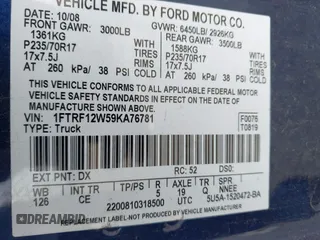 2009 Ford F-150 XL z VIN 1FTRF12W59KA76781, wystawiony jako IAAI lot #42420565 z przebiegiem 75 637 mil mil oraz . Historia ofert i sprzedaży dostępna na DreamBid. Obrazek 9.