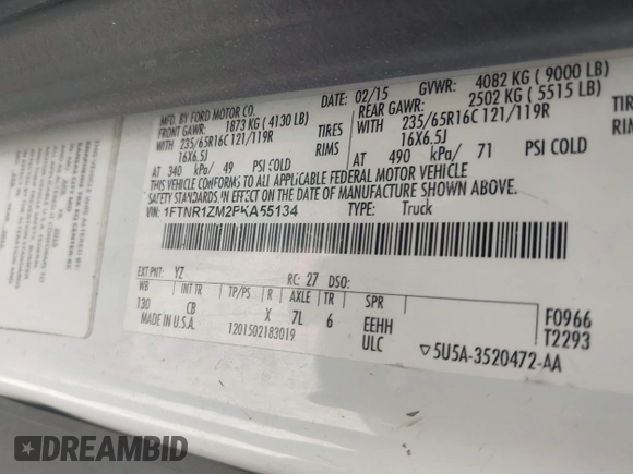2015 Ford Transit Cargo with VIN 1FTNR1ZM2FKA55134, listed as a IAAI auction lot 42193601 with 96,231 mi miles and . Bid and sale history available at DreamBid. Image 9.