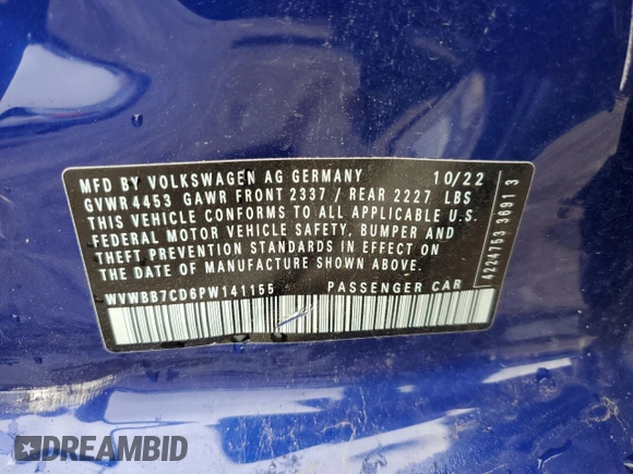 2023 Volkswagen Golf 20th Anniversary Edition z VIN WVWBB7CD6PW141155, wystawiony jako Copart lot #73593674 z przebiegiem 3 113 mil mil oraz Szkoda całkowita • Salvage title. Historia ofert i sprzedaży dostępna na DreamBid. Obrazek 13.