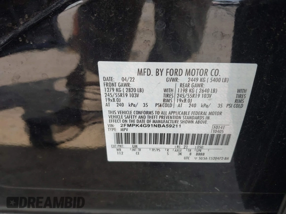2022 Ford Edge SE z VIN 2FMPK4G91NBA59211, wystawiony jako IAAI lot #42450362 z przebiegiem 50 016 mil mil oraz . Historia ofert i sprzedaży dostępna na DreamBid. Obrazek 9.