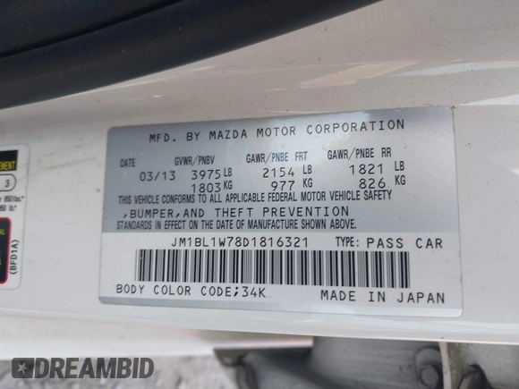 2013 Mazda 3 i Grand Touring z VIN JM1BL1W78D1816321, wystawiony jako IAAI lot #42225518 z przebiegiem 231 121 mil mil oraz . Historia ofert i sprzedaży dostępna na DreamBid. Obrazek 9.