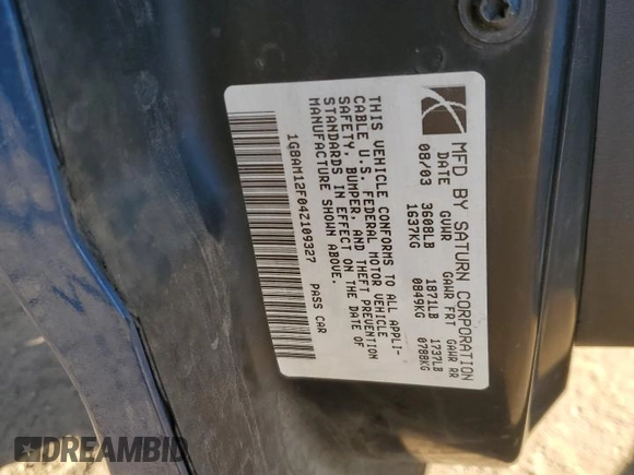 2004 Saturn ION ION 2 with VIN 1G8AM12F04Z109327, listed as a Copart auction lot 86571864 with Not Provided miles and Salvage Title. Bid and sale history available at carsss.com. Image 14.
