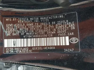 2006 Toyota Avalon XL with VIN 4T1BK36B66U096128, listed as a IAAI auction lot 41813449 with 213,705 mi miles. Bid and sale history available at carsss.com. Image 9.