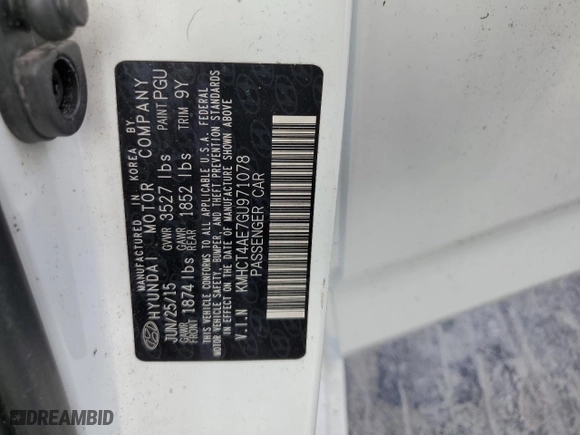 2016 Hyundai Accent SE with VIN KMHCT4AE7GU971078, listed as a Copart auction lot 50918275 with 56,145 mi miles and Clean Title. Bid and sale history available at carsss.com. Image 12.