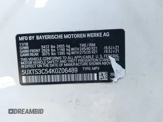 2019 BMW X3 M40i with VIN 5UXTS3C54K0Z06489, listed as a IAAI auction lot 41887523 with 115,780 mi miles and . Bid and sale history available at DreamBid. Image 9.