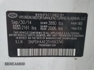2015 Hyundai Elantra SE z VIN 5NPDH4AE2FH593741, wystawiony jako Copart lot #55476435 z przebiegiem 51 646 mil mil oraz Szkoda całkowita • Salvage title. Historia ofert i sprzedaży dostępna na DreamBid. Obrazek 12.