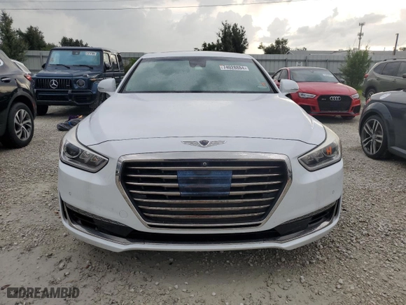 2018 Genesis G90 5.0L Ultimate with VIN KMHG54JH3JU043703, listed as a Copart auction lot 77503744 with 0 mi miles and Salvage Title. Bid and sale history available at carsss.com. Image 5.