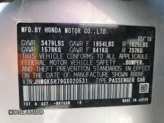2016 Honda Fit EX with VIN JHMGK5H79GX020531, listed as a Copart auction lot 60224965 with 98,295 mi miles and Salvage title. Bid and sale history available at DreamBid. Image 13.