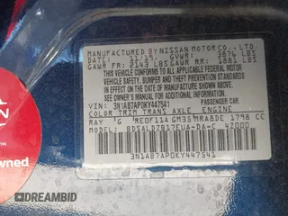 2019 Nissan Sentra S with VIN 3N1AB7AP0KY447541, listed as a IAAI auction lot 41836500 with 38,263 mi miles and . Bid and sale history available at DreamBid. Image 9.