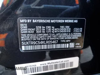 2019 BMW X3 xDrive30i with VIN 5UXTR9C54KLR05467, listed as a Copart auction lot 52189765 with Not Provided miles and Salvage Title. Bid and sale history available at DreamBid. Image 13.