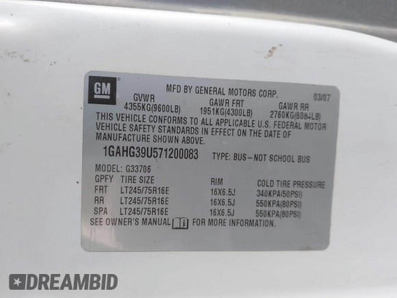 2007 Chevrolet Express Passenger z VIN 1GAHG39U571200083, wystawiony jako IAAI lot #41763512 z przebiegiem 288 421 mil mil oraz . Historia ofert i sprzedaży dostępna na DreamBid. Obrazek 9.