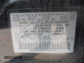 2017 Nissan Sentra SR with VIN 3N1AB7AP8HY410455, listed as a IAAI auction lot 42186190 with Not provided miles and . Bid and sale history available at DreamBid. Image 9.