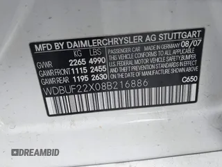 2008 Mercedes-Benz E-Class 3.0L with VIN WDBUF22X08B216886, listed as a IAAI auction lot 41950163 with 155,654 mi miles. Bid and sale history available at carsss.com. Image 9.