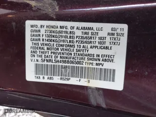 2011 Honda Odyssey EX with VIN 5FNRL5H49BB065002, listed as a IAAI auction lot 42043441 with 248,687 mi miles. Bid and sale history available at carsss.com. Image 9.